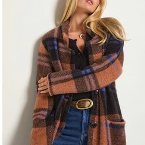 78&Sunny Unity coatigan in toffee blue plaid. Sz Large 10-12.